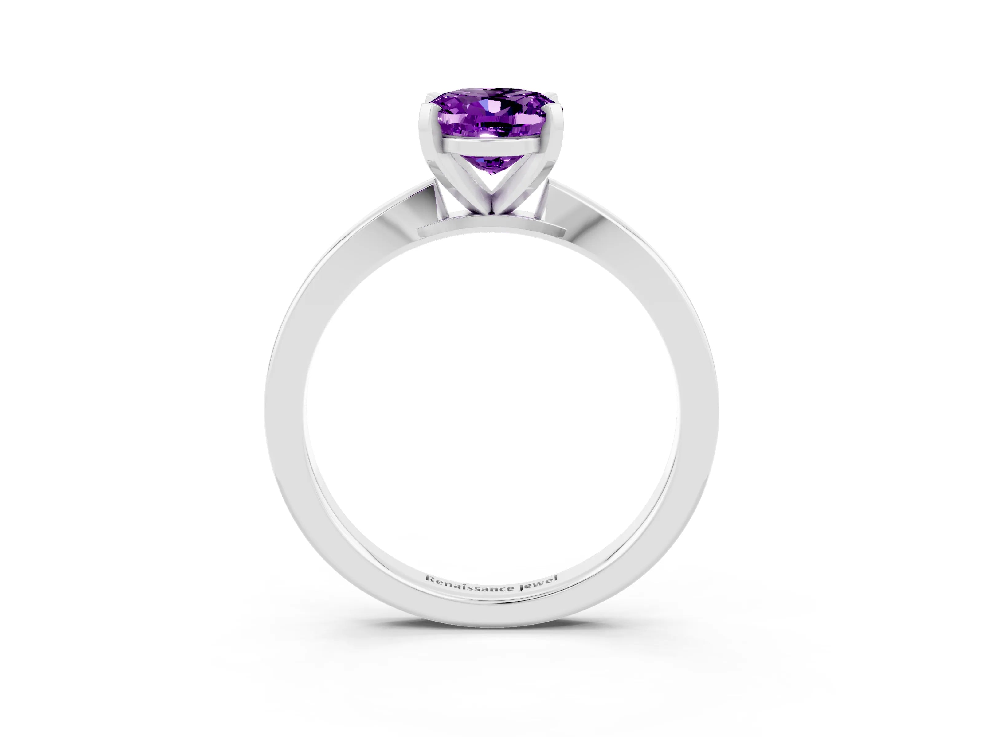 White gold Oval Cut Amethyst Solitaire Engagement Ring with Classic Band and Four-Prong Setting_27