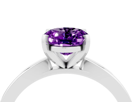 White gold Oval Cut Amethyst Solitaire Engagement Ring with Classic Band and Four-Prong Setting_28