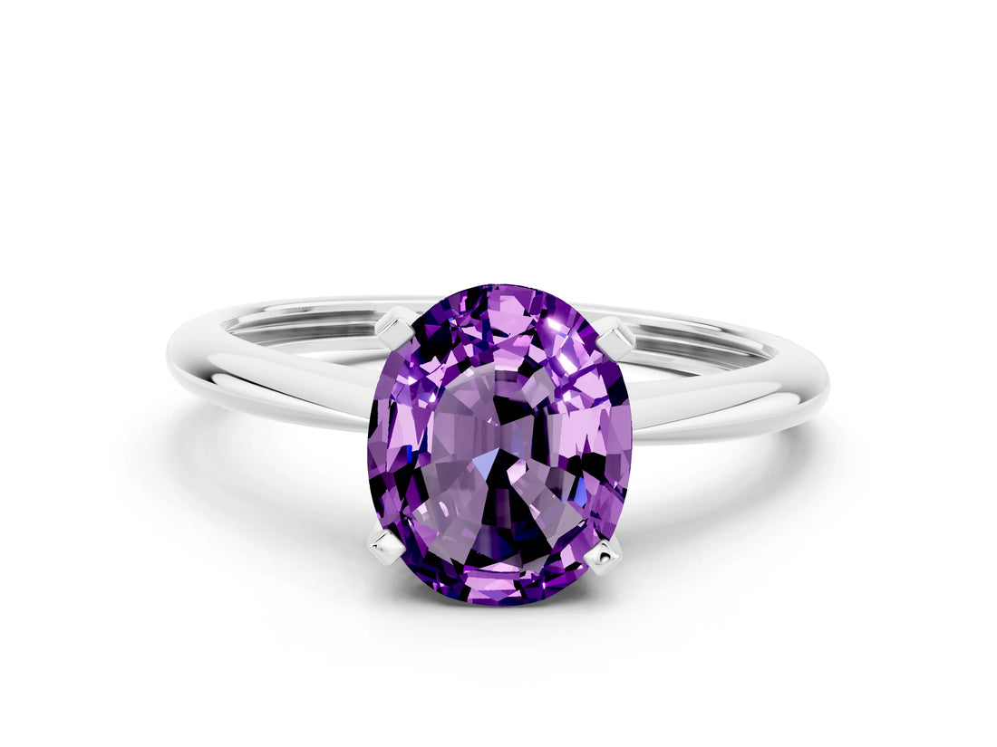 White gold Oval Cut Amethyst Solitaire Engagement Ring with Classic Band and Four-Prong Setting_48