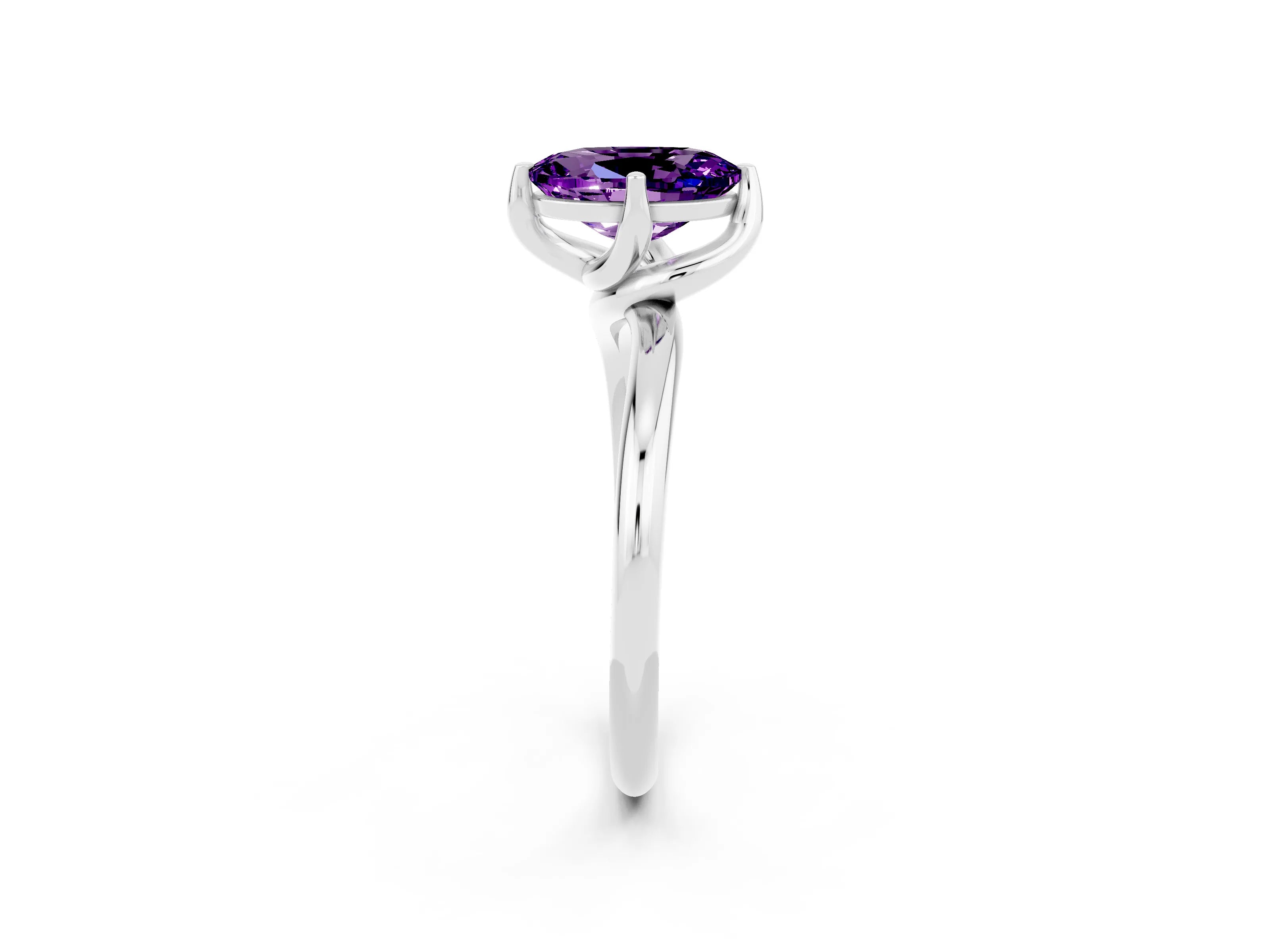 White gold Oval Cut Amethyst Solitaire Engagement Ring with Four-Prong Setting and Classic Band_14