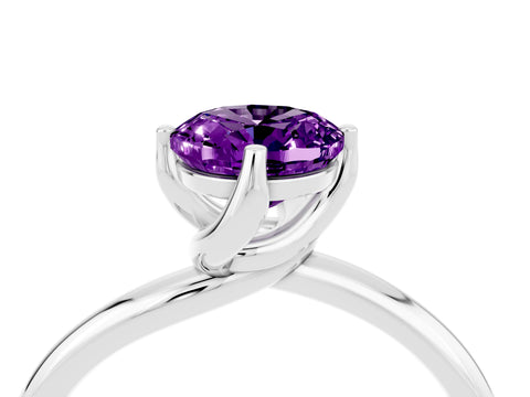 White gold Oval Cut Amethyst Solitaire Engagement Ring with Four-Prong Setting and Classic Band_16