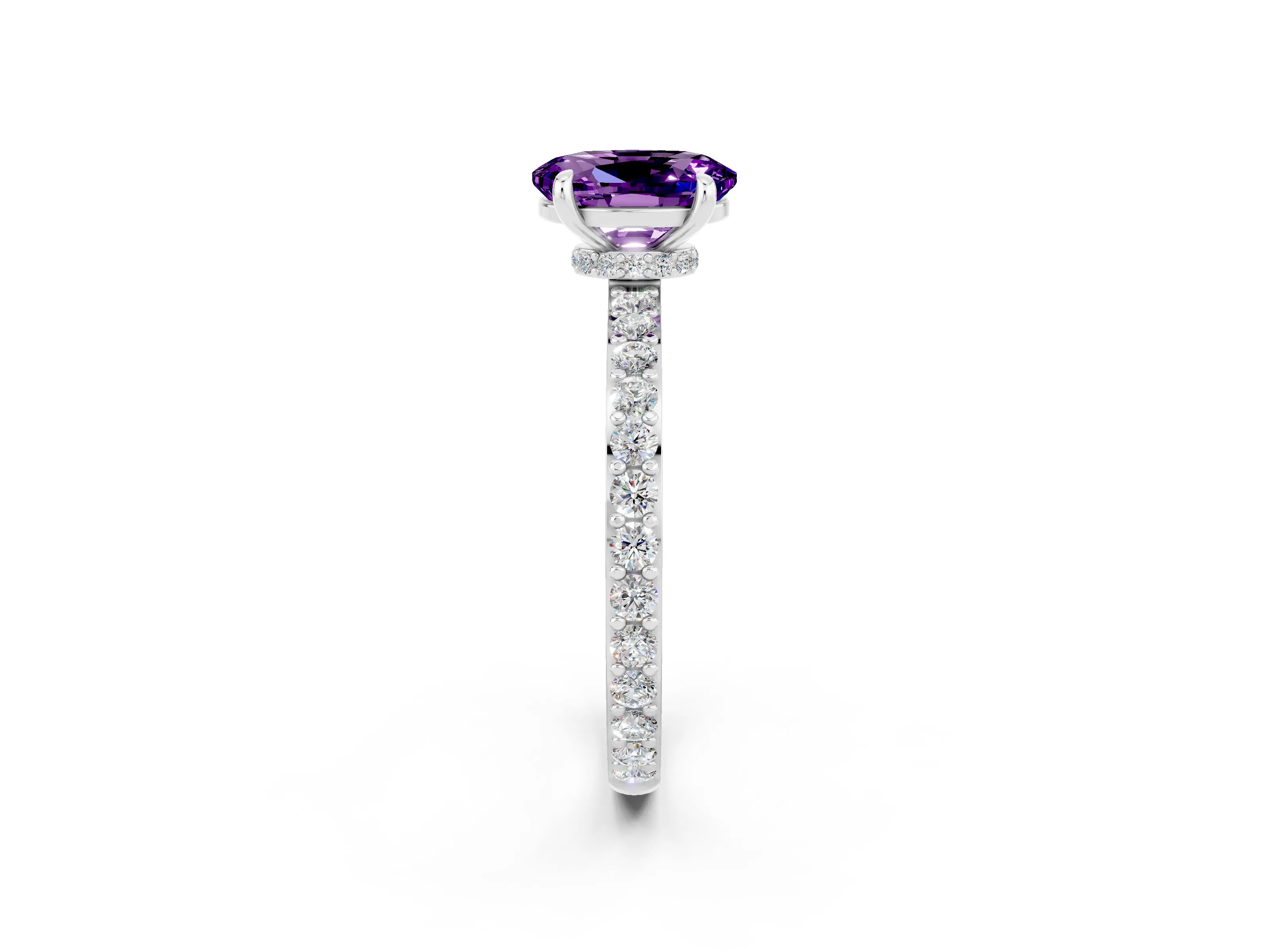 White gold Oval Cut Amethyst Solitaire Engagement Ring with Pavé Band and Four-Prong Setting_2