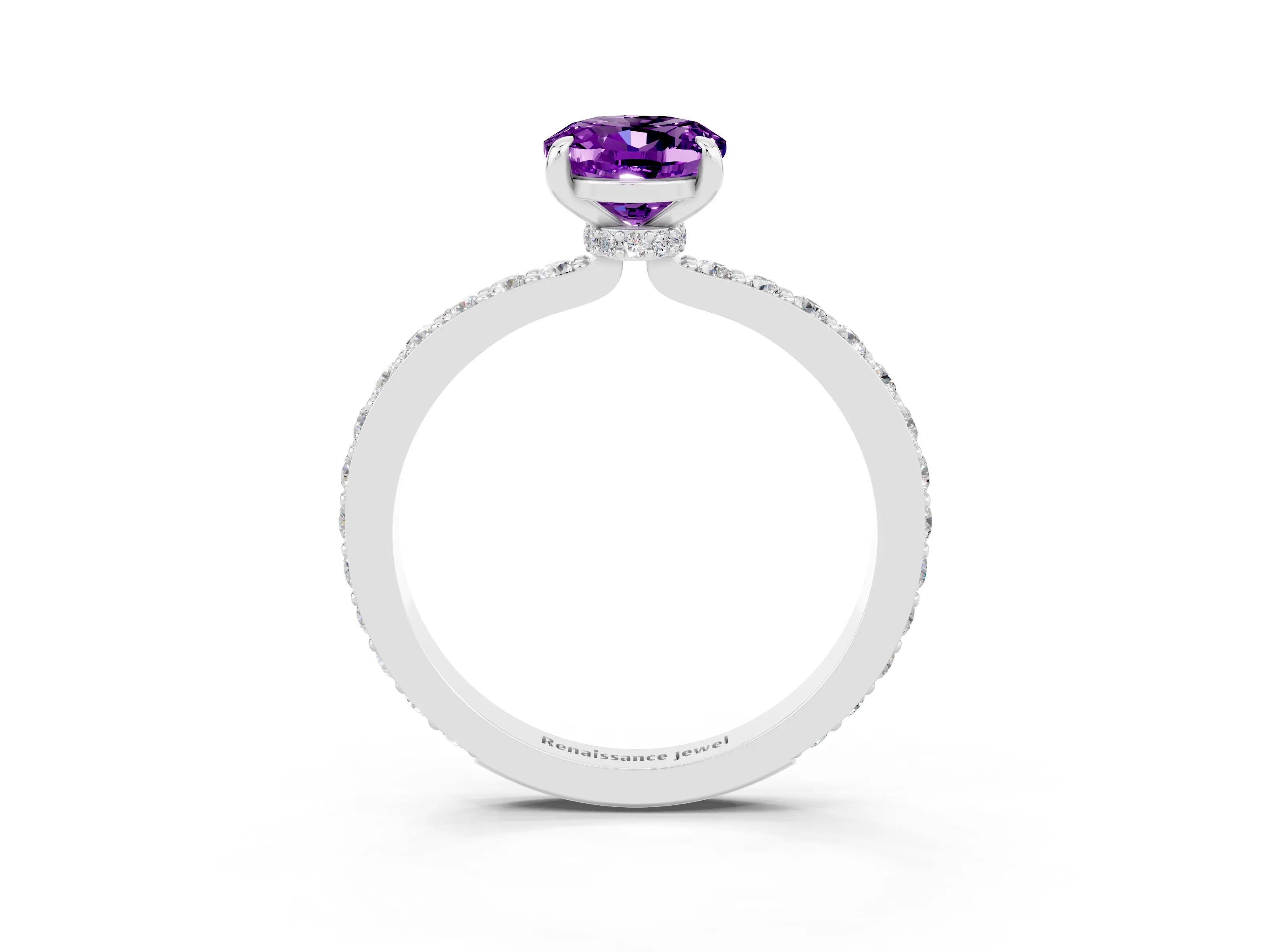 White gold Oval Cut Amethyst Solitaire Engagement Ring with Pavé Band and Four-Prong Setting_3