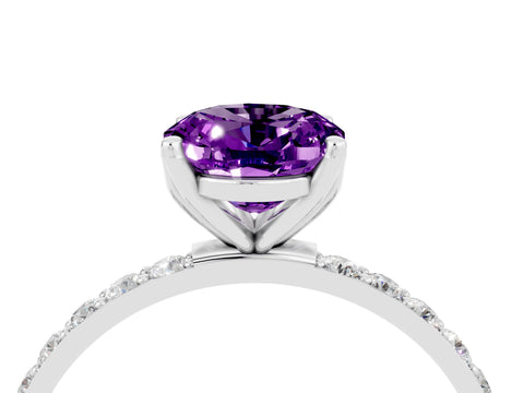 White gold Oval Cut Amethyst Solitaire Engagement Ring with Pavé Band and Prong Setting_4