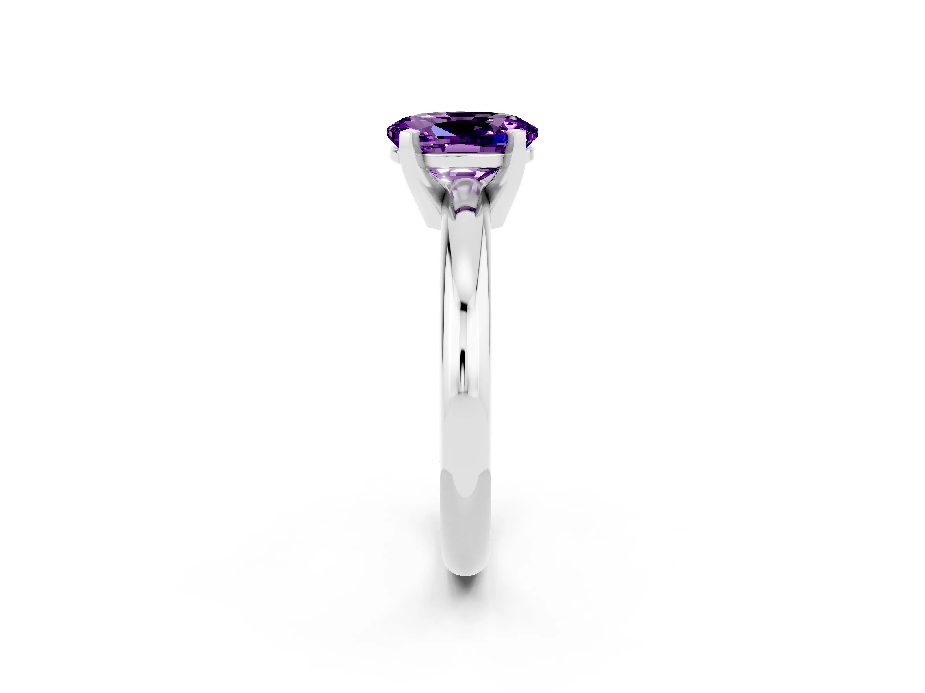 White gold Oval Cut Amethyst Solitaire Engagement Ring with Round Band and Four-Prong Setting_2