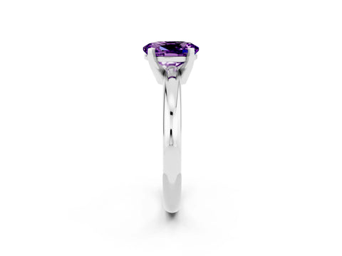 White gold Oval Cut Amethyst Solitaire Engagement Ring with Round Band and Four-Prong Setting_2