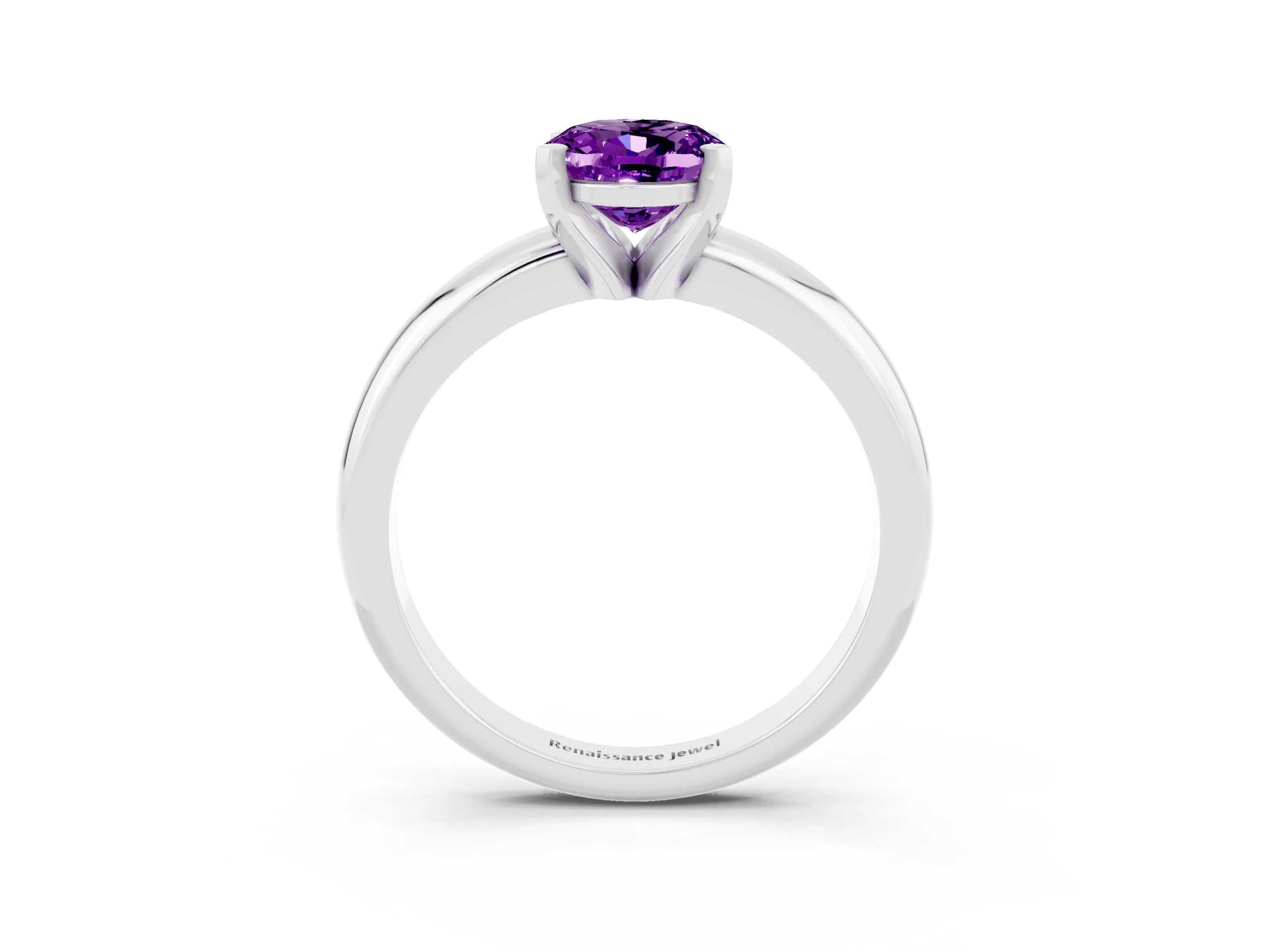 White gold Oval Cut Amethyst Solitaire Engagement Ring with Round Band and Four-Prong Setting_3
