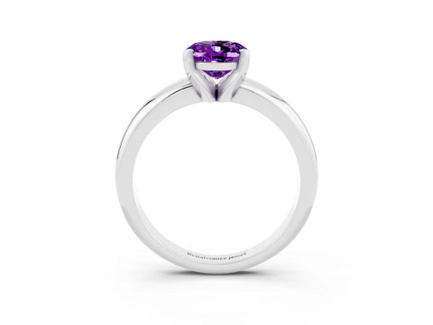 White gold Oval Cut Amethyst Solitaire Engagement Ring with Round Band and Four-Prong Setting_3