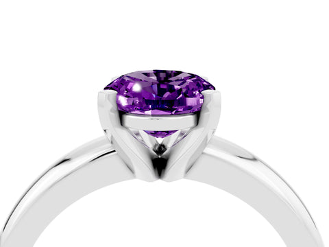 White gold Oval Cut Amethyst Solitaire Engagement Ring with Round Band and Four-Prong Setting_4