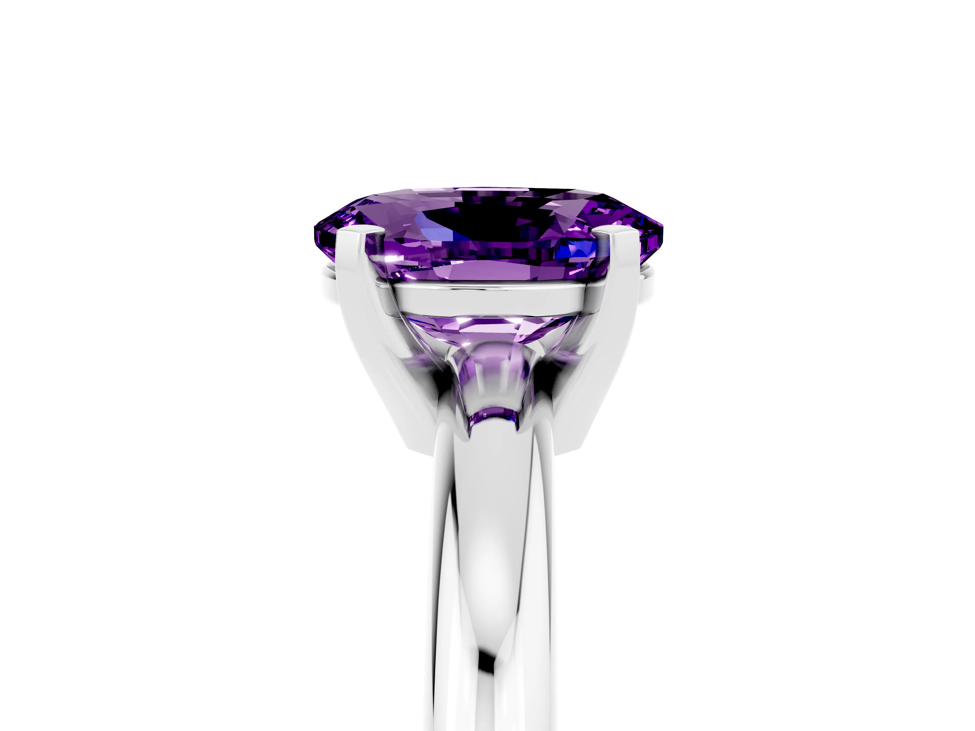 White gold Oval Cut Amethyst Solitaire Engagement Ring with Round Band and Four-Prong Setting_5