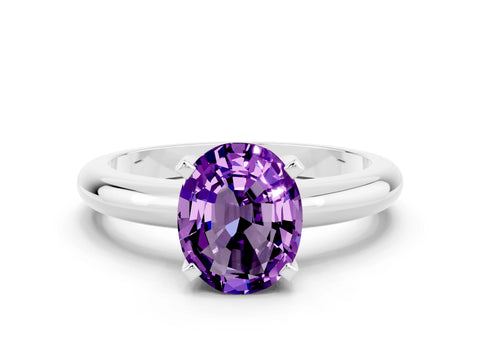 White gold Oval Cut Amethyst Solitaire Engagement Ring with Round Band and Four-Prong Setting