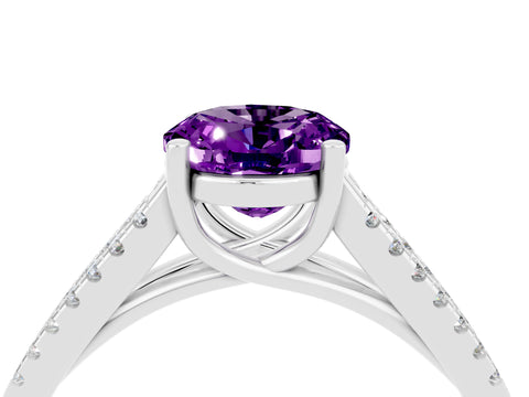 White gold Oval Cut Amethyst Solitaire Engagement Ring with Split Shank Pavé Band_4