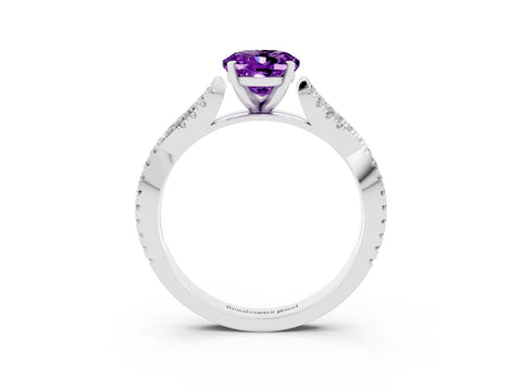 White gold Oval Cut Amethyst Solitaire Engagement Ring with Twisted Pavé Band and Four-Prong Setting_3