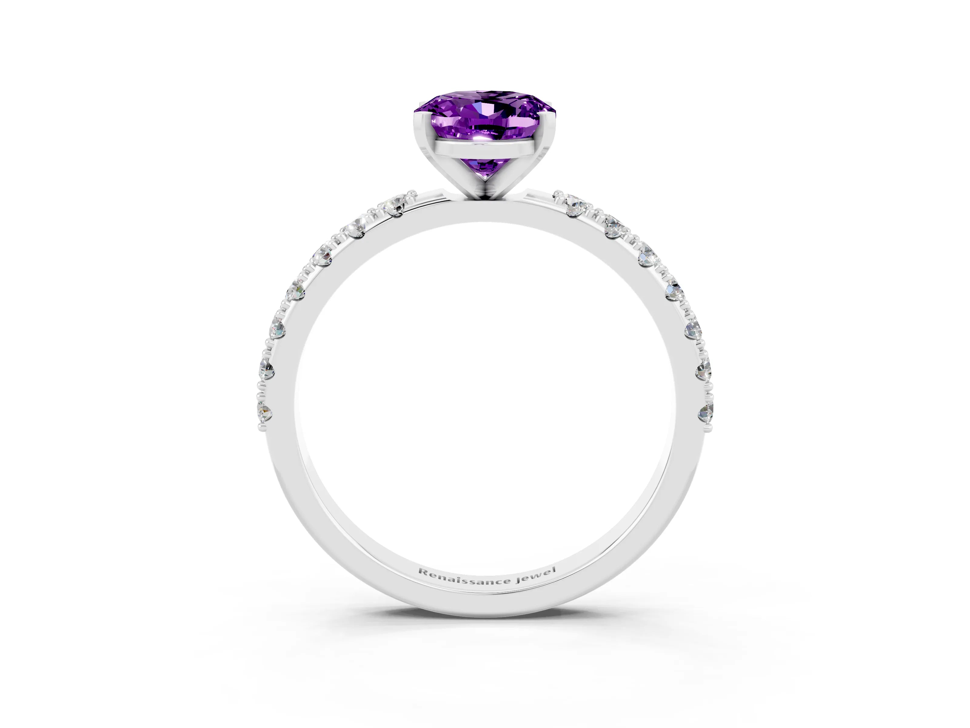White gold Oval Cut Amethyst Solitaire Pavé Band with Four-Prong Setting_3