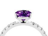 White gold Oval Cut Amethyst Solitaire Pavé Band with Four-Prong Setting_4