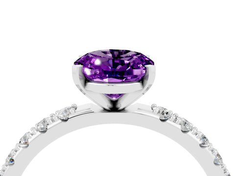 White gold Oval Cut Amethyst Solitaire Pavé Band with Four-Prong Setting_4