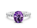 White gold Oval Cut Amethyst Solitaire Pavé Band with Four-Prong Setting