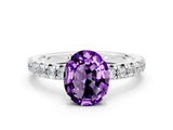 White gold Oval Cut Amethyst Solitaire Pavé Engagement Ring with Round Band and Prong Setting_66