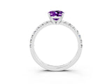 White gold Oval Cut Amethyst Solitaire Pavé Engagement Ring with Round Band and Prong Setting_69