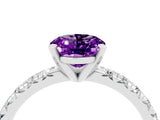 White gold Oval Cut Amethyst Solitaire Pavé Engagement Ring with Round Band and Prong Setting_70