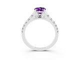 White gold Oval Cut Amethyst Solitaire Ring with Cathedral Setting and Pavé Band_3