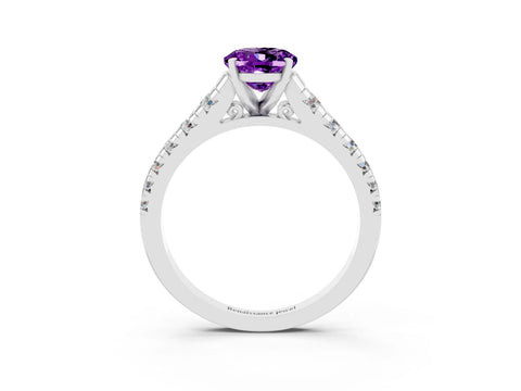 White gold Oval Cut Amethyst Solitaire Ring with Cathedral Setting and Pavé Band_3