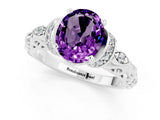 White gold Oval Cut Amethyst Solitaire Ring with Filigree Band and Four-Prong Setting_25