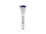 White gold Oval Cut Amethyst Solitaire Ring with Filigree Band and Four-Prong Setting_26