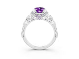 White gold Oval Cut Amethyst Solitaire Ring with Filigree Band and Four-Prong Setting_27