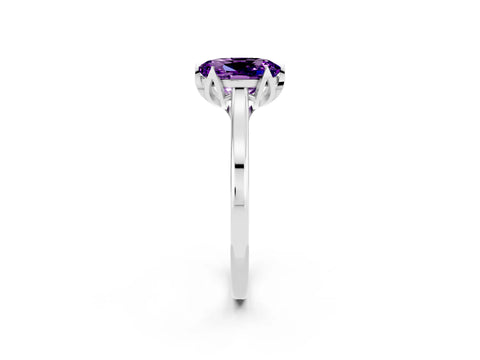 White gold Oval Cut Amethyst Solitaire Ring with Flower Prong Setting and Classic Band_26
