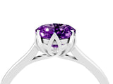 White gold Oval Cut Amethyst Solitaire Ring with Flower Prong Setting and Classic Band_52