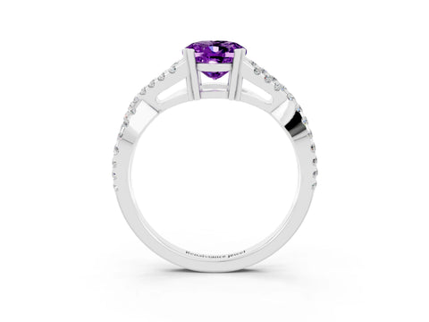 White gold Oval Cut Amethyst Solitaire Ring with Four-Prong Setting and Twisted Pavé Band_3