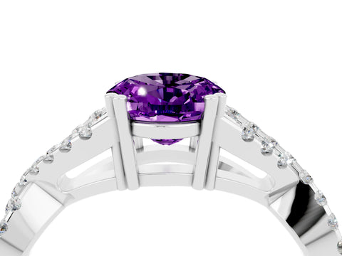 White gold Oval Cut Amethyst Solitaire Ring with Four-Prong Setting and Twisted Pavé Band_4