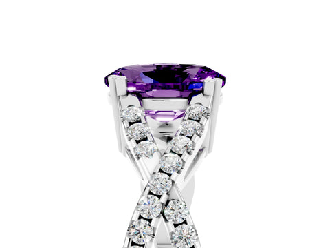 White gold Oval Cut Amethyst Solitaire Ring with Four-Prong Setting and Twisted Pavé Band_5