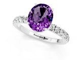 White gold Oval Cut Amethyst Solitaire Ring with Pavé Accents and Four-Prong Setting_1