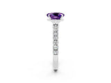 White gold Oval Cut Amethyst Solitaire Ring with Pavé Accents and Four-Prong Setting_2