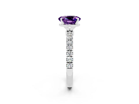 White gold Oval Cut Amethyst Solitaire Ring with Pavé Accents and Four-Prong Setting_2