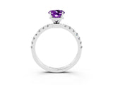White gold Oval Cut Amethyst Solitaire Ring with Pavé Accents and Four-Prong Setting_3