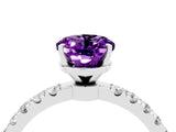 White gold Oval Cut Amethyst Solitaire Ring with Pavé Accents and Four-Prong Setting_4