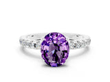 White gold Oval Cut Amethyst Solitaire Ring with Pavé Band and Four-Prong Setting_12