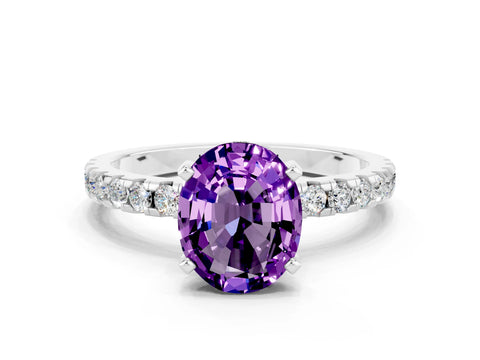 White gold Oval Cut Amethyst Solitaire Ring with Pavé Band and Four-Prong Setting_12