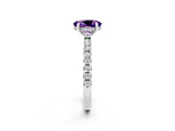 White gold Oval Cut Amethyst Solitaire Ring with Pavé Band and Four-Prong Setting_14
