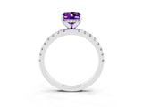 White gold Oval Cut Amethyst Solitaire Ring with Pavé Band and Four-Prong Setting_15