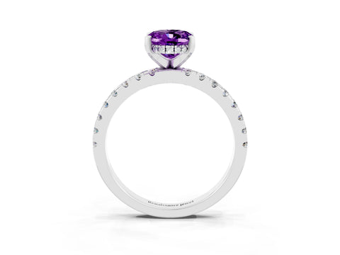 White gold Oval Cut Amethyst Solitaire Ring with Pavé Band and Four-Prong Setting_15