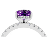 White gold Oval Cut Amethyst Solitaire Ring with Pavé Band and Four-Prong Setting_16