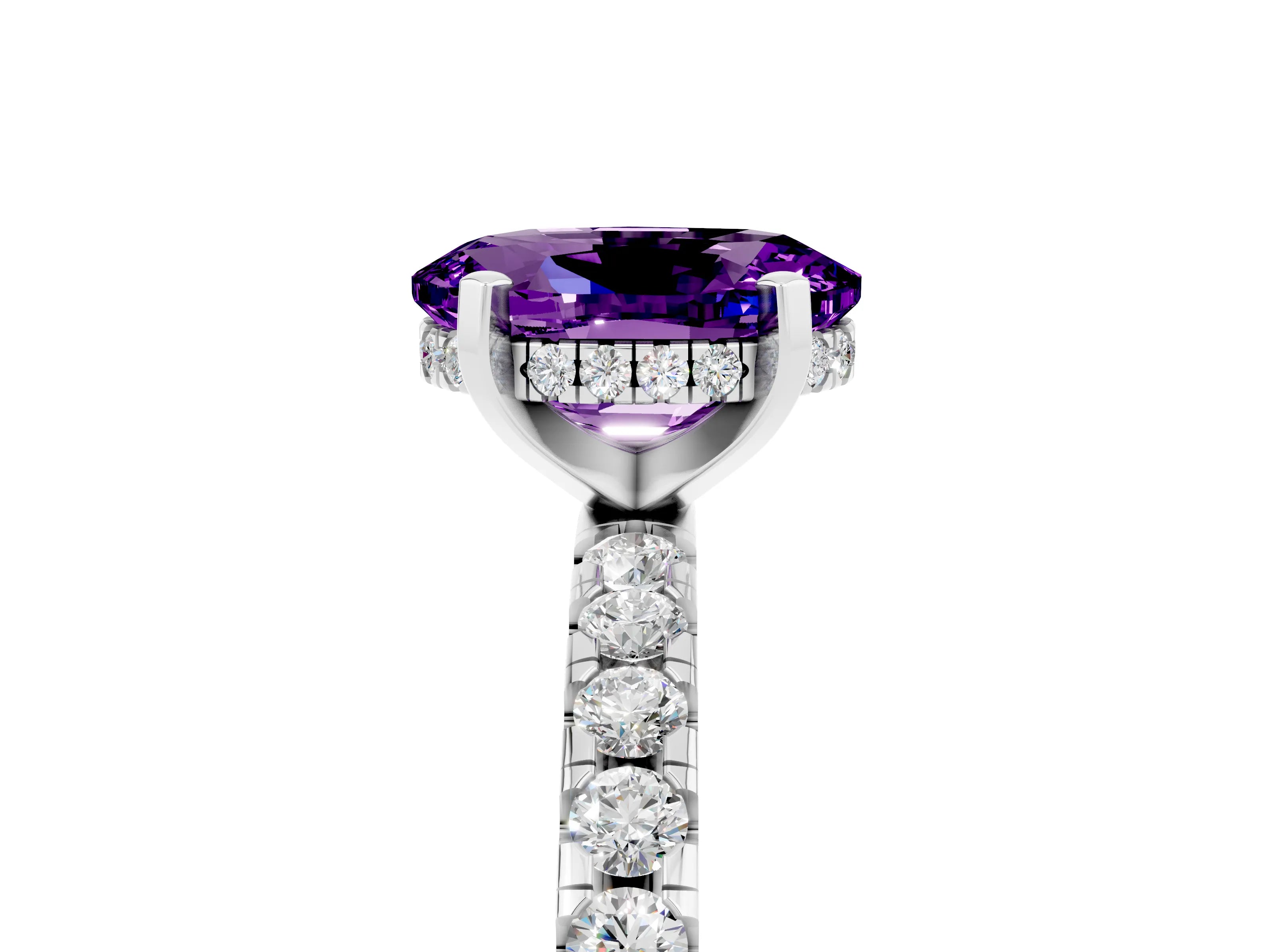 White gold Oval Cut Amethyst Solitaire Ring with Pavé Band and Four-Prong Setting_17