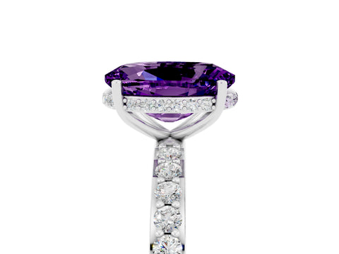 White gold Oval Cut Amethyst Solitaire Ring with Pavé Band and Hidden Halo_17