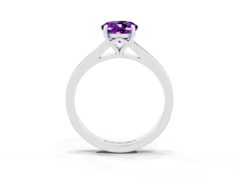 White gold Oval Cut Amethyst Solitaire Ring with Pavé Band and Prong Setting_15