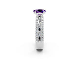 White gold Oval Cut Amethyst Solitaire Ring with Pavé and Channel Set Band_2