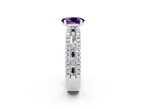 White gold Oval Cut Amethyst Solitaire Ring with Pavé and Channel Set Band_2